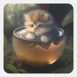 Katze in einem Teacup | Kitten in einem Teacup Cat Quadratischer Aufkleber