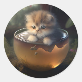 Katze in einem Teacup | Kitten in einem Teacup Cat Runder Aufkleber