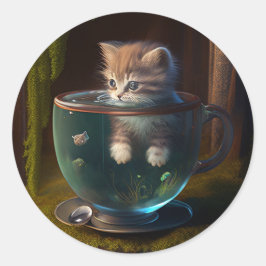 Katze in einem Teacup | Kitten in einem Teacup Cat Runder Aufkleber
