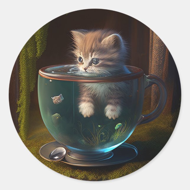 Katze in einem Teacup | Kitten in einem Teacup Cat Runder Aufkleber (Vorderseite)