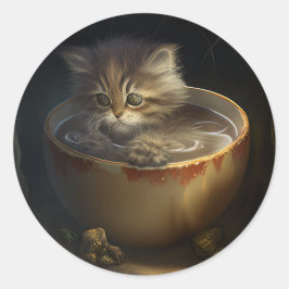 Katze in einem Teacup | Kitten in einem Teacup Cat Runder Aufkleber