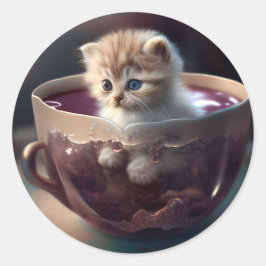 Katze in einem Teacup | Kitten in einem Teacup Cat Runder Aufkleber