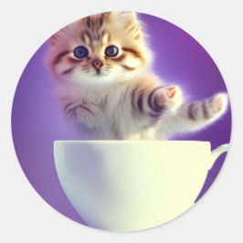 Katze in einem Teacup | Kitten in einem Teacup Cat Runder Aufkleber