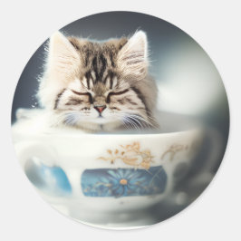 Katze in einem Teacup | Kitten in einem Teacup Cat Runder Aufkleber
