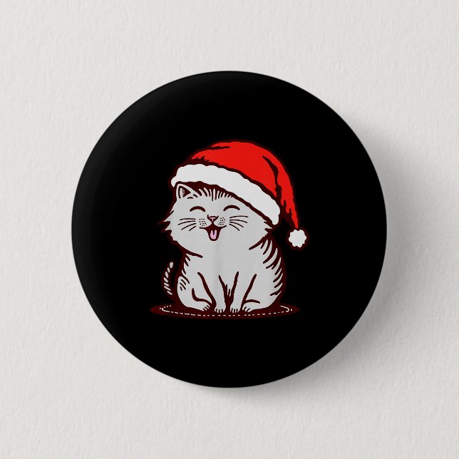Katze in einem Weihnachtsmann-Hut  Button (Vorderseite)