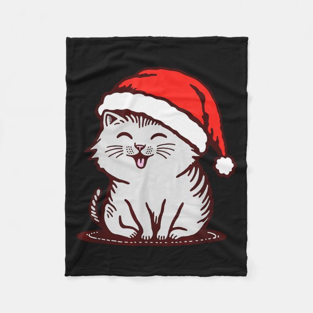 Katze in einem Weihnachtsmann-Hut  Fleecedecke (Vorderseite)