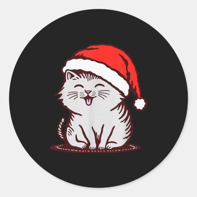 Katze in einem Weihnachtsmann-Hut  Runder Aufkleber (Vorderseite)