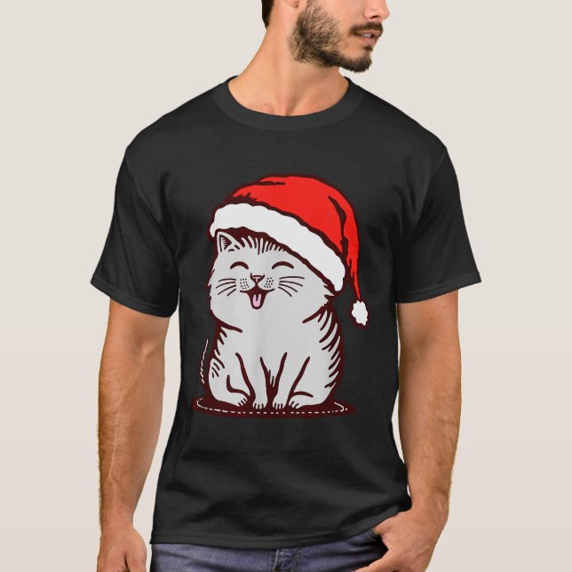 Katze in einem Weihnachtsmann-Hut  T-Shirt (Vorderseite)