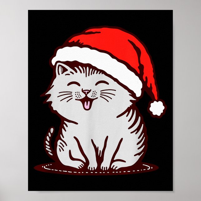 Katze in einem Weihnachtsmannhut  Poster (Vorne)