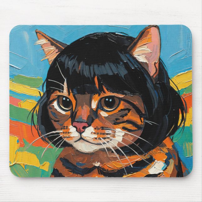 Katze in einer Perücke (#8) Mousepad (Vorne)