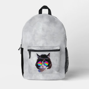 Katze in einer Perücke + Sonnenbrille (Gemälde #1) Bedruckter Rucksack