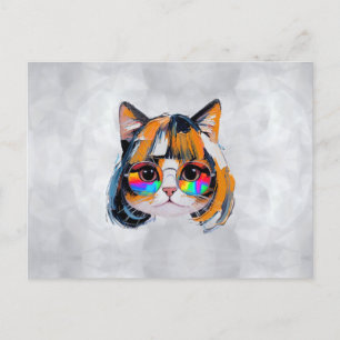 Katze in einer Perücke + Sonnenbrille (Gemälde #2) Postkarte