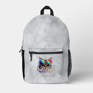 Katze in einer Perücke + Sonnenbrille (Gemälde #3) Bedruckter Rucksack