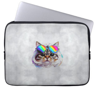 Katze in einer Perücke + Sonnenbrille (Gemälde #3) Laptopschutzhülle