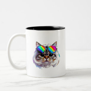 Katze in einer Perücke + Sonnenbrille (Gemälde #3) Zweifarbige Tasse