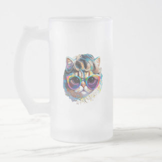 Katze in einer Perücke + Sonnenbrille (Gemälde #4) Mattglas Bierglas