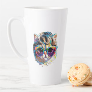 Katze in einer Perücke + Sonnenbrille (Gemälde #4) Milchtasse
