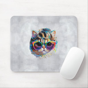 Katze in einer Perücke + Sonnenbrille (Gemälde #4) Mousepad