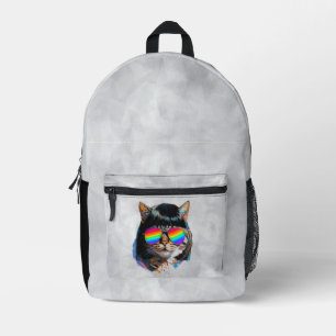 Katze in einer Perücke + Sonnenbrille (Gemälde #5) Bedruckter Rucksack
