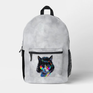 Katze in einer Perücke + Sonnenbrille (Gemälde #6) Bedruckter Rucksack