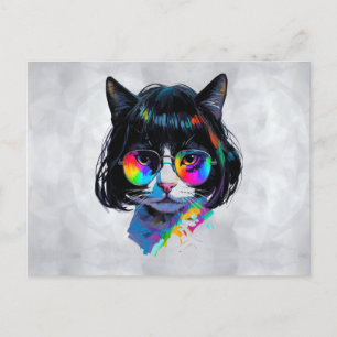 Katze in einer Perücke + Sonnenbrille (Gemälde #6) Postkarte