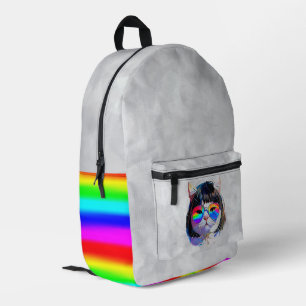 Katze in einer Perücke + Sonnenbrille (Gemälde #7 Bedruckter Rucksack
