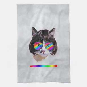Katze in einer Perücke + Sonnenbrille (Gemälde #8) Geschirrtuch