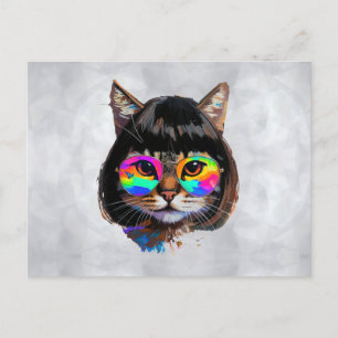 Katze in einer Perücke + Sonnenbrille (Gemälde #9) Postkarte