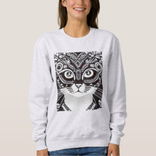 Katze in einer schwarz-weiß Mardi Gras Maske lange Sweatshirt