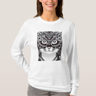Katze in einer schwarz-weiß Mardi Gras Maske lange T-Shirt