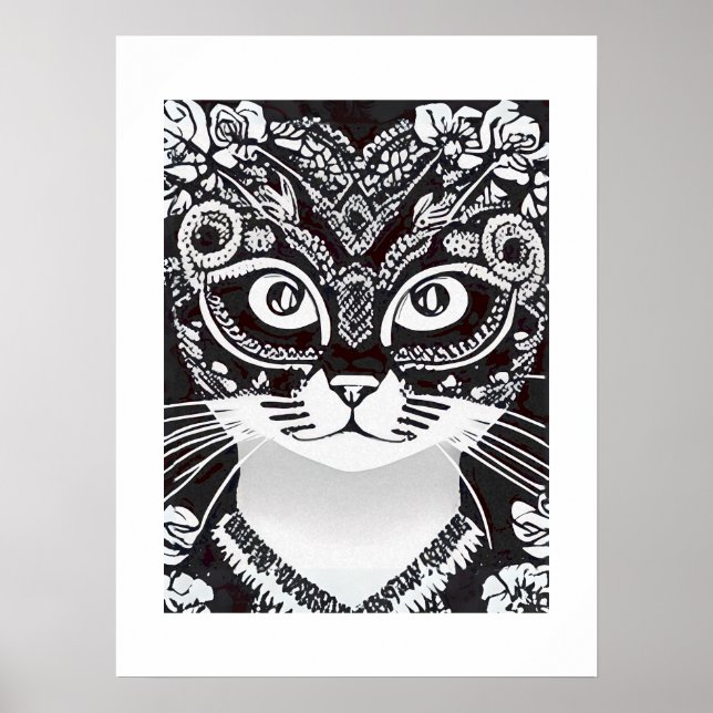Katze in einer Schwarz-Weiß-Maske Poster (Vorne)