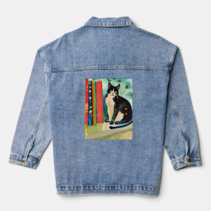 Katze in einer virtuellen Bibliothek für Katzen Li Jeansjacke