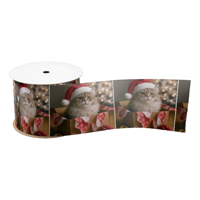 Katze in einer Weihnachtsgeschenkbox Satinband (Spule)