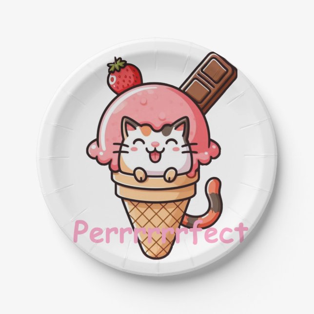 Katze in Eiscreme Cone Perfekt Pappteller (Vorderseite)