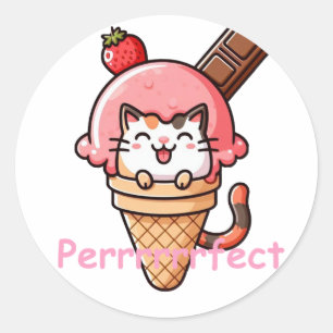 Katze in Eiscreme Cone Perfekt Runder Aufkleber