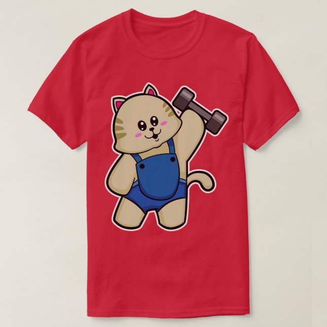 Katze in Fitness mit Dumbell 1 T-Shirt (Design vorne)