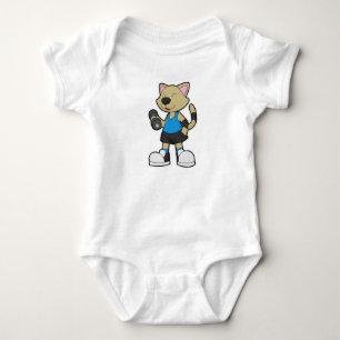 Katze in Fitness mit Dumbell Baby Strampler