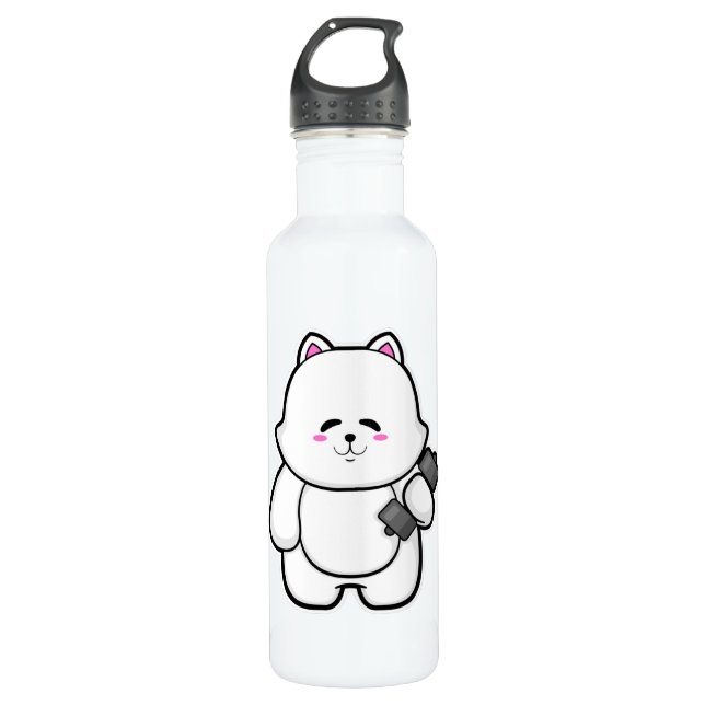 Katze in Fitness mit Dumbell Edelstahlflasche (Vorderseite)