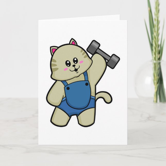 Katze in Fitness mit Dumbell Karte (Vorderseite)