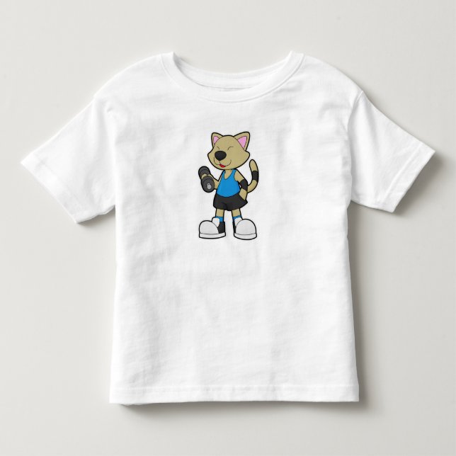 Katze in Fitness mit Dumbell Kleinkind T-shirt (Vorderseite)