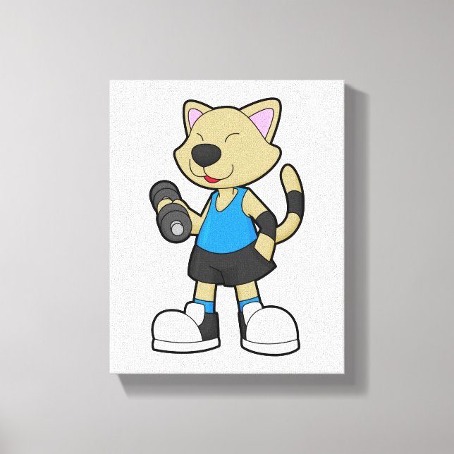 Katze in Fitness mit Dumbell Leinwanddruck (Vorderseite)