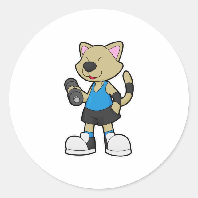 Katze in Fitness mit Dumbell Runder Aufkleber (Vorderseite)