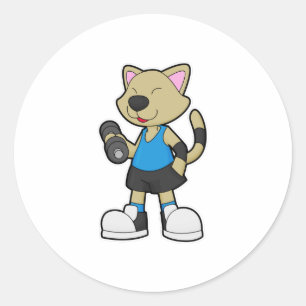 Katze in Fitness mit Dumbell Runder Aufkleber