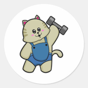 Katze in Fitness mit Dumbell Runder Aufkleber