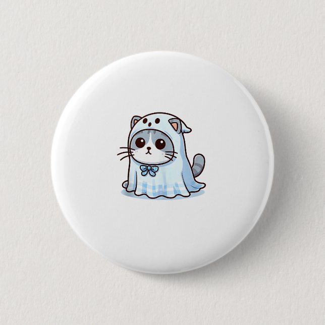 Katze in Ghost-Kostüm zu Halloween _1 Button (Vorderseite)