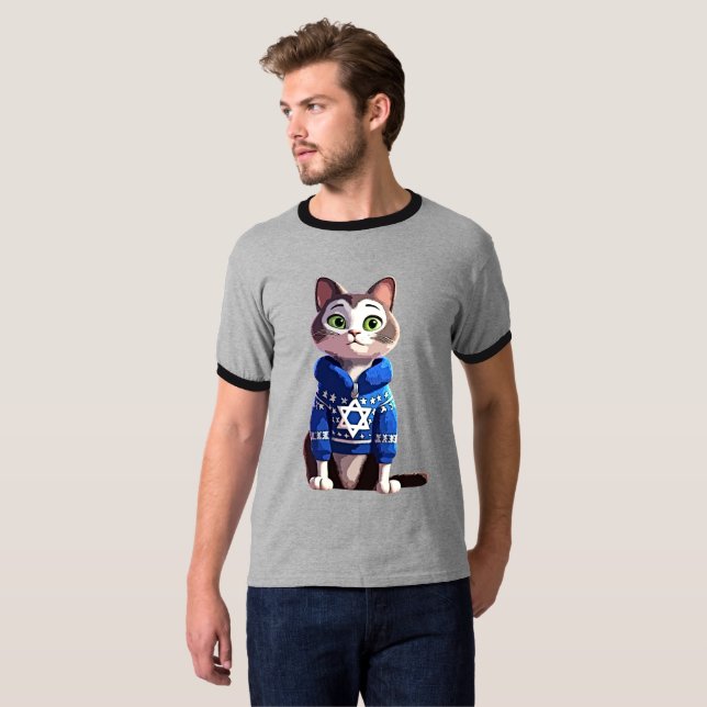Katze in Hanukkah Sweater T-Shirt (Vorne ganz)