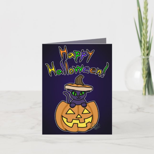 Katze in Jack-o' Lantern Halloween Card Karte (Vorderseite)