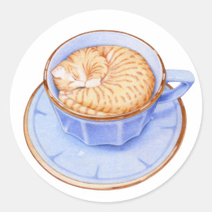 Katze in Kaffeeaufkleber Runder Aufkleber