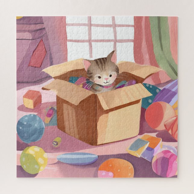 Katze in Karton | Kätzchen Wasserfarben Katze (Vertikal)