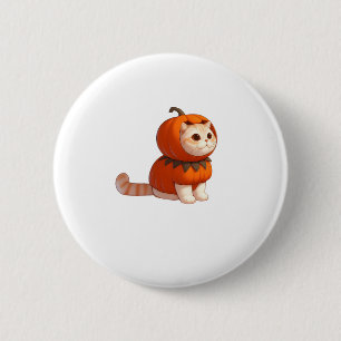 Katze in Kürbiskostüm zu Halloween Button